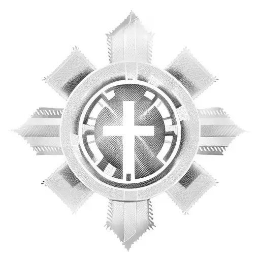 cross with cancer ribbon around it tattoo design idea