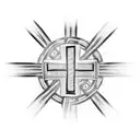 cross with cancer ribbon around it tattoo design idea