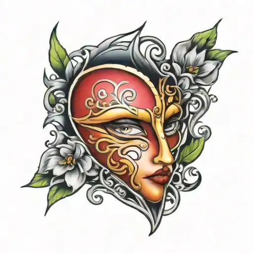 heart of glass behind a mask tattoo design idea