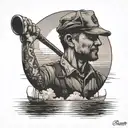 A black-grey tattoo of a silhouette of a blue collar worker against a backdrop of a sunset over the ocean, symbolizing your dedication to hard work and your love for the sea tattoo design idea