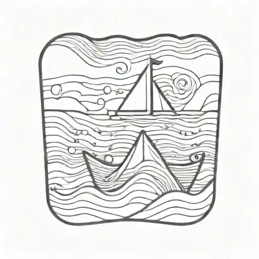 paper boat on line waves tattoo design idea