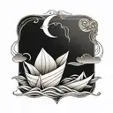 paper boat on line waves tattoo design idea