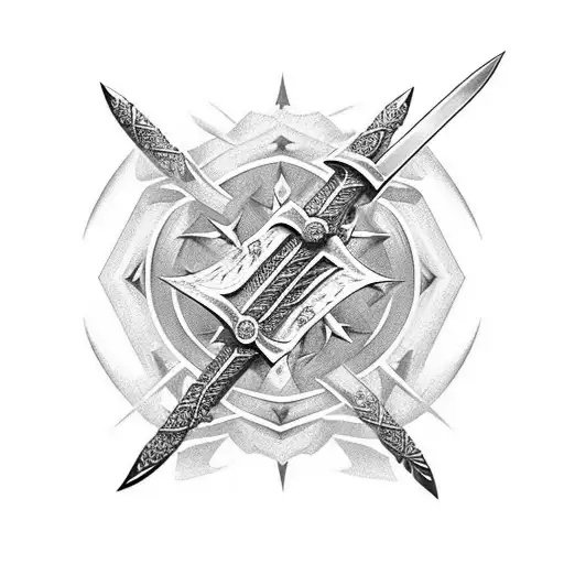 Anglo Saxon sword & and thorn style that I provided. There needs to be 17 gaps in between the thorns and on the sword fo tattoo design idea