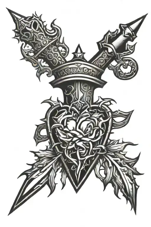 dagger piercing heart with thorns tattoo design idea
