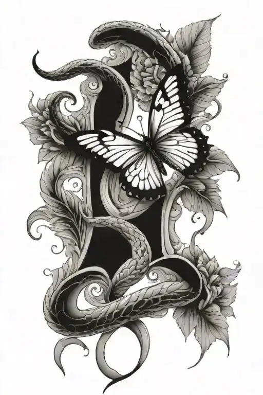 a snake bone with butterfly wings   tattoo design idea