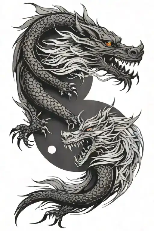 yin and yang dragon and wolf simple tattoo tattoo design idea