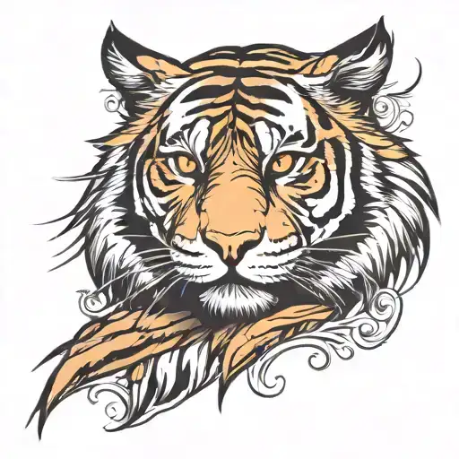 tiger striped crow perched tattoo design idea