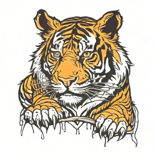 tiger stripped crow perched tattoo design idea