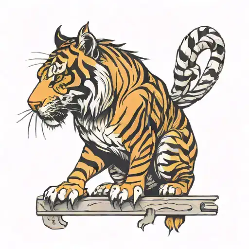 tiger stripped crow perched tattoo design idea