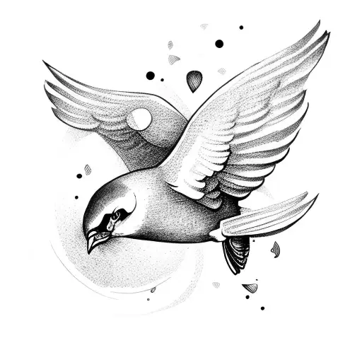 flying sparrow with mint leaves  tattoo design idea