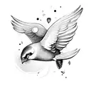 flying sparrow with mint leaves  tattoo design idea