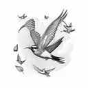 flying sparrow with mint leaves  tattoo design idea