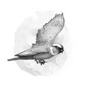 flying sparrow with mint leaves  tattoo design idea