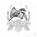 Sparrow flying holding lavender and mint leaves in beak tattoo design idea