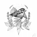 Sparrow flying holding lavender and mint leaves in beak tattoo design idea