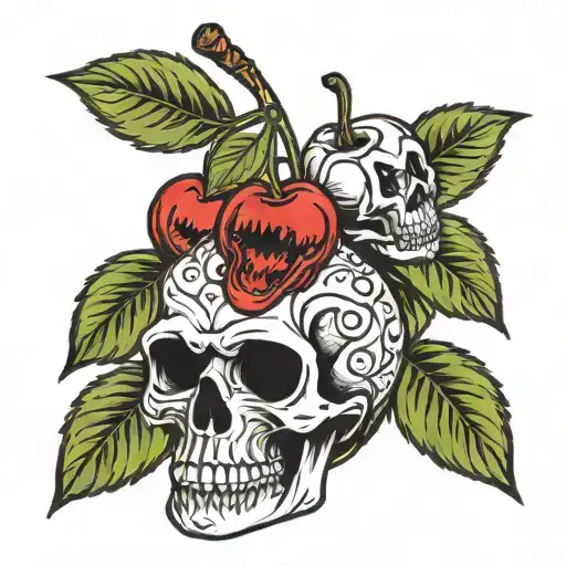 Skull and Cherry tattoo design idea