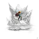 A realistic depiction of Link from Legend of Zelda battling a pirate captain from Final Fantasy VIII on a deserted island tattoo design idea