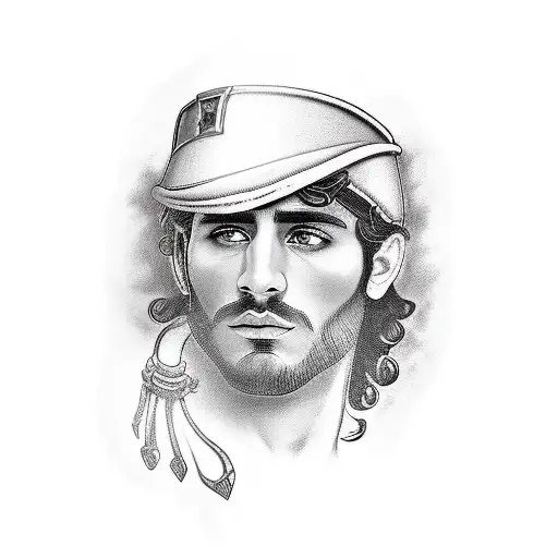 beautiful Italian man, strong, cursive writing, Roman warrior  tattoo design idea