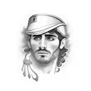 beautiful Italian man, strong, cursive writing, Roman warrior  tattoo design idea