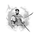 beautiful Italian man, strong, cursive writing, Roman warrior  tattoo design idea