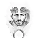 beautiful Italian man, strong, cursive writing, Roman warrior  tattoo design idea