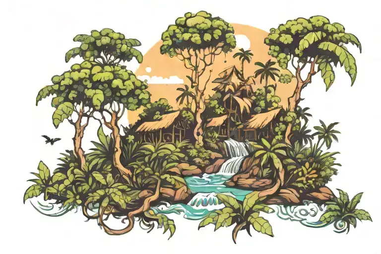 jungle forest with trees tattoo design idea