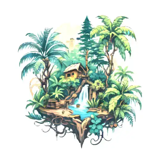 jungle forest with trees tattoo design idea