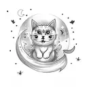 Cute ghost holding a cat with sparkles, butterflies and crescent moon in the background tattoo design idea