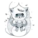 Cute ghost holding a cat with sparkles, butterflies and crescent moon in the background tattoo design idea