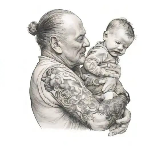 father with newborn boy holding tattoo design idea