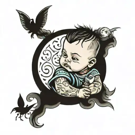 baby boy in his father arm tattoo tattoo design idea