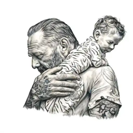 father with newborn boy holding tattoo design idea