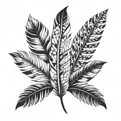 one feather with different mosaic designed leaves  tattoo design idea
