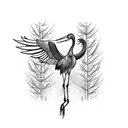 crane bird with forest fire tattoo design idea