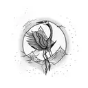 crane bird with forest fire tattoo design idea