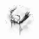 crane bird with forest fire tattoo design idea