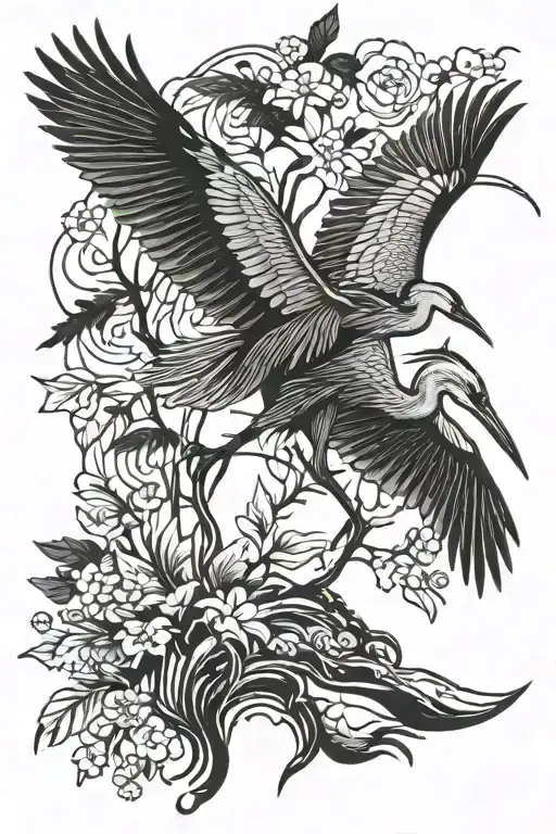 heron silhouette tattoo design idea