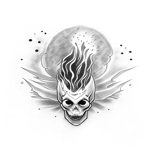 vampire girl with skull in flames  tattoo design idea