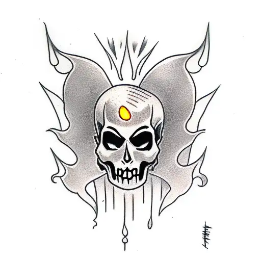 vampire girl with skull in flames  tattoo design idea