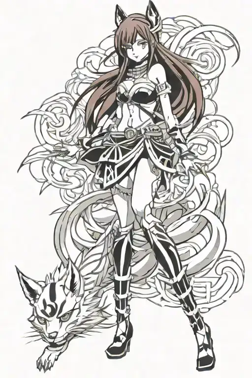 erza scarlet fairy tail and kurama nine tail tattoo design idea