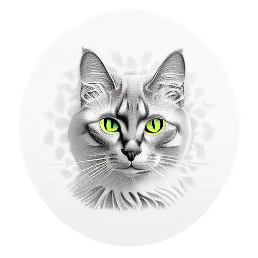 Black cat sitting on couch, looking back at me. framed in hydrangea flowers tattoo design idea