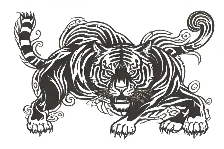 tiger, yin yang, line art, black and white tattoo design idea