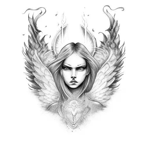 warrior Angel with wings on fire  tattoo design idea