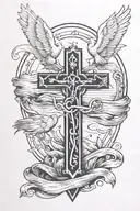 3 crosses, trinity, dove, biblical text, river tattoo design idea