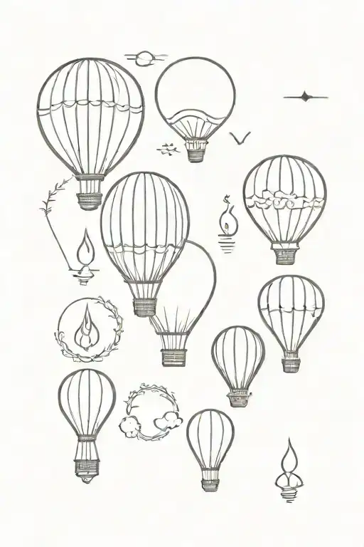 five symbols for fire, water and air balloon floating tattoo design idea