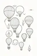 five symbols for fire, water and air balloon floating tattoo design idea