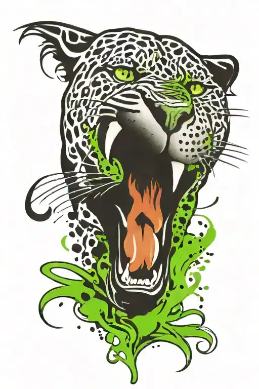 all black jaguar with green eyes and the number 17 written in cursive   tattoo design idea
