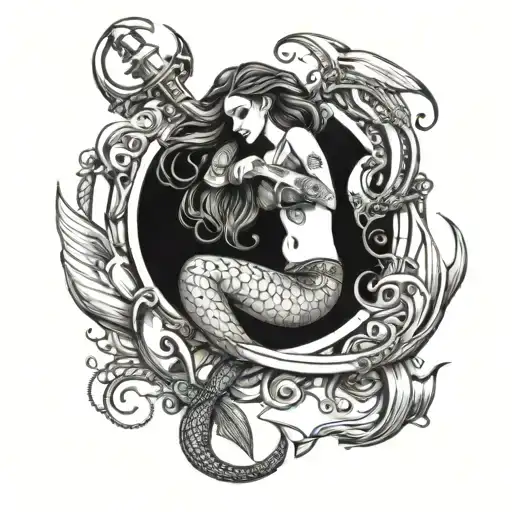 mermaid and anchor intertwined tattoo design idea