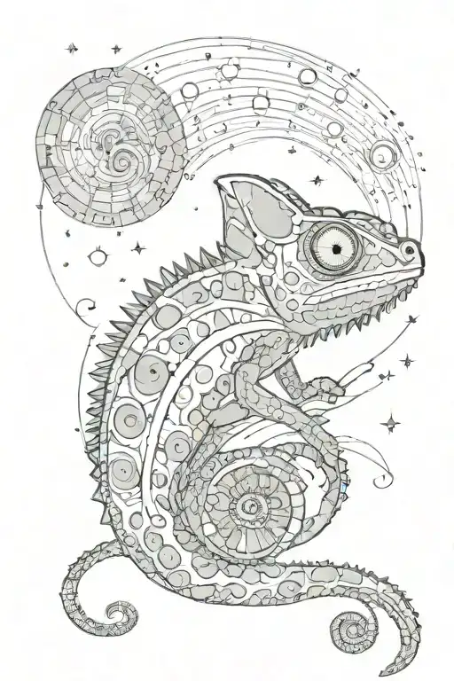 chameleon and universe tattoo design idea