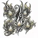   3 different stylized flames, a small one, a medium one that encloses the small one and a large one that encloses them  tattoo design idea